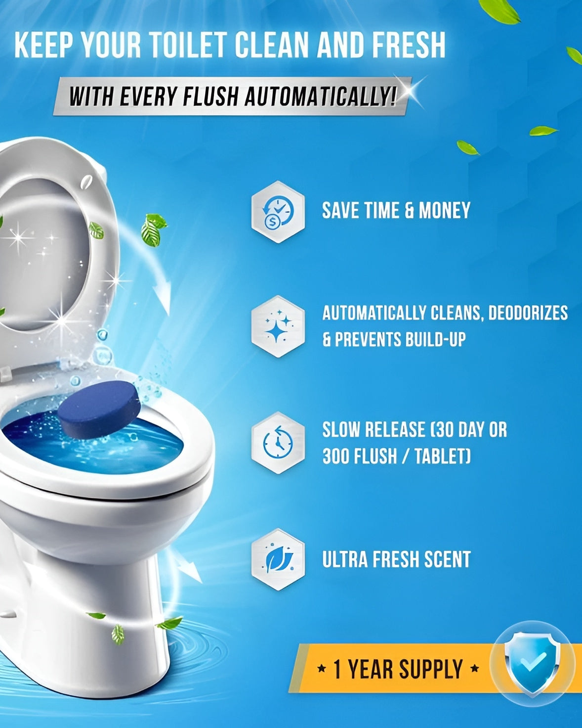 Toilet Cleaning Tablet-Toilet Deodorizer Bathroom Cleaner Tablet Pack of 1 (10pc)